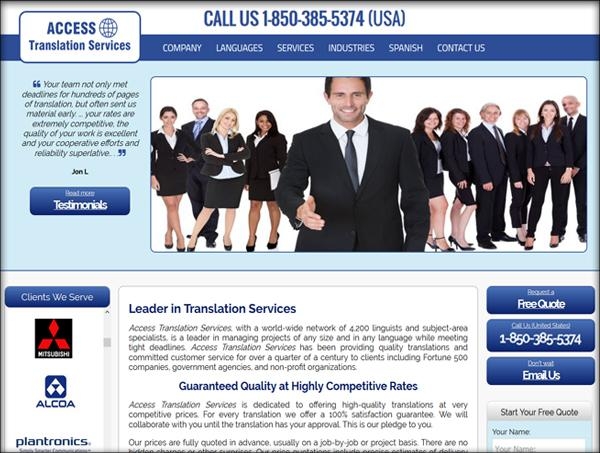 Screen capture of Access Translation Services's website
