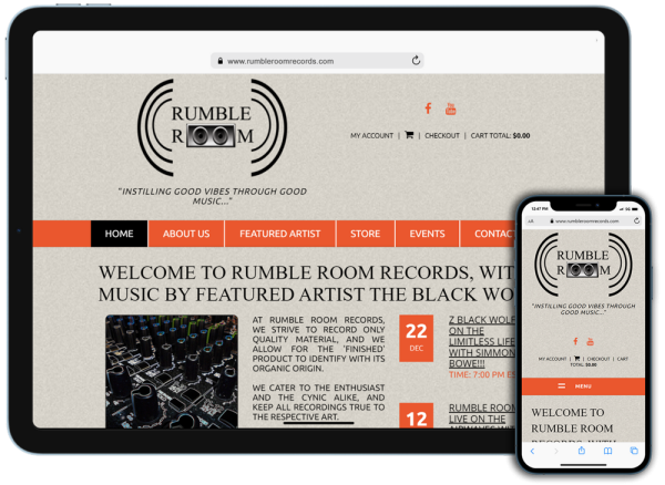 Screen capture of Rumble Room Records - Featuring Music by Tallahassee Hip Hop Artist The Black Wolf website