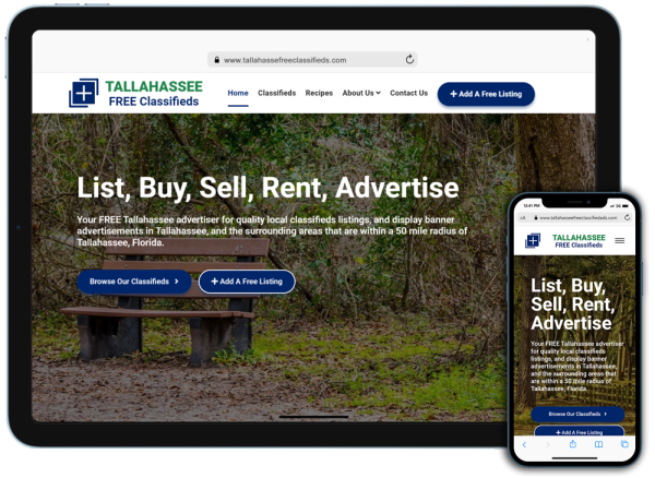 Screen capture of Tallahassee FREE Classifieds, Your Local Leon County Advertiser Providing Quality Classifieds Listings and Display Banner Advertisements website