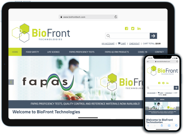 Screen capture of BioFront Technologies - MonoTrace ELISA Kits, and Enzyme-Linked Immuno-Sorbent Assay (ELISA) Kits, Tallahassee, Florida website