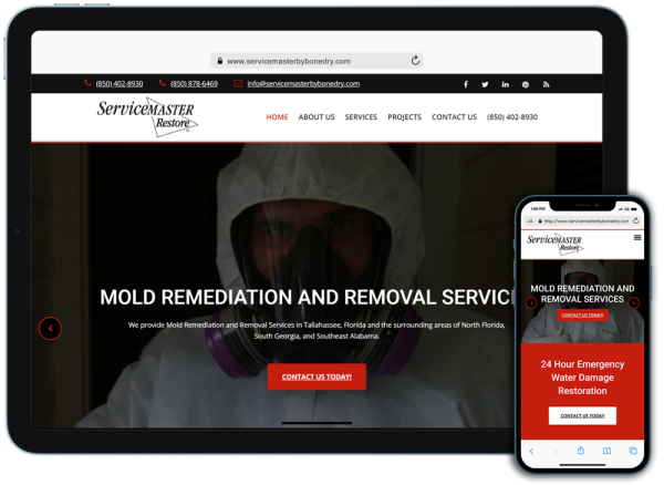 Screen capture of ServiceMaster By Bone Dry - 24 Hour Emergency Water Damage, Fire, Smoke Restoration, Mold Remediation and Removal website