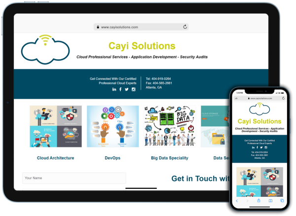 Screen capture of Cayi Solutions, Inc - IT Business Solutions, Cloud Professional Services, Application Development, Security Audits website