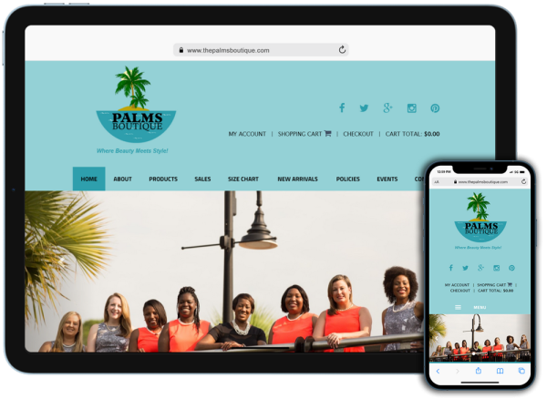 Screen capture of The Palms Boutique - Ladies Contemporary Clothing & Accessories for All Sizes, Tallahassee, Florida website
